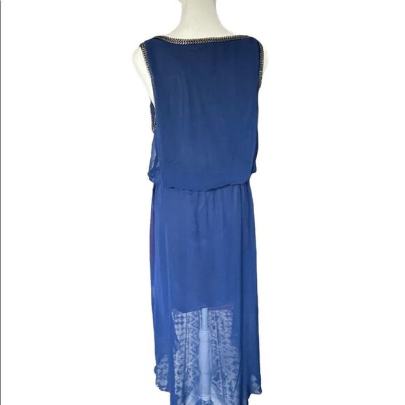 Double zero navy hi-Lo hem sleeveless dress with metallic trim size medium EUC - Picture 6 of 8